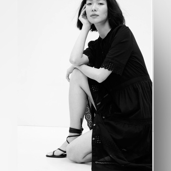 NWT! GAP Black Lace Button-Front Women's Midi Dress - Picture 5 of 6